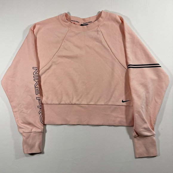 Nike Pro Dri-FIT Pink Cropped Sweatshirt Women’s M Medium Raglan Sleeve Logo - Picture 1 of 6
